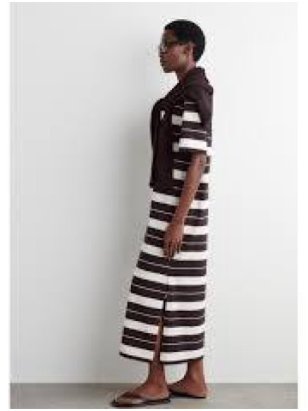 COS Brown and ivory Striped Maxi jersey dress with Side Slits